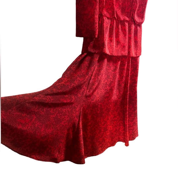 1980’s Vintage Dave & Johnny Red Peplum Midi Dress Red Floral Print with Lace​ - Picture 4 of 13